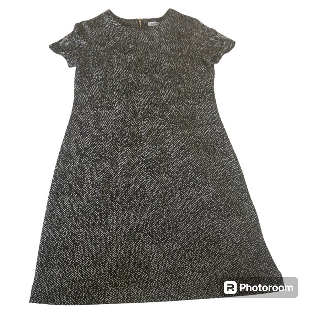 Calvin Klein black white print mini short sleeve dress